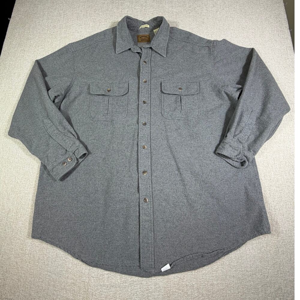 St Johns Bay Men 2XL Gray Chamois Cloth Long Sleeve Outdoor Workwear Shirt